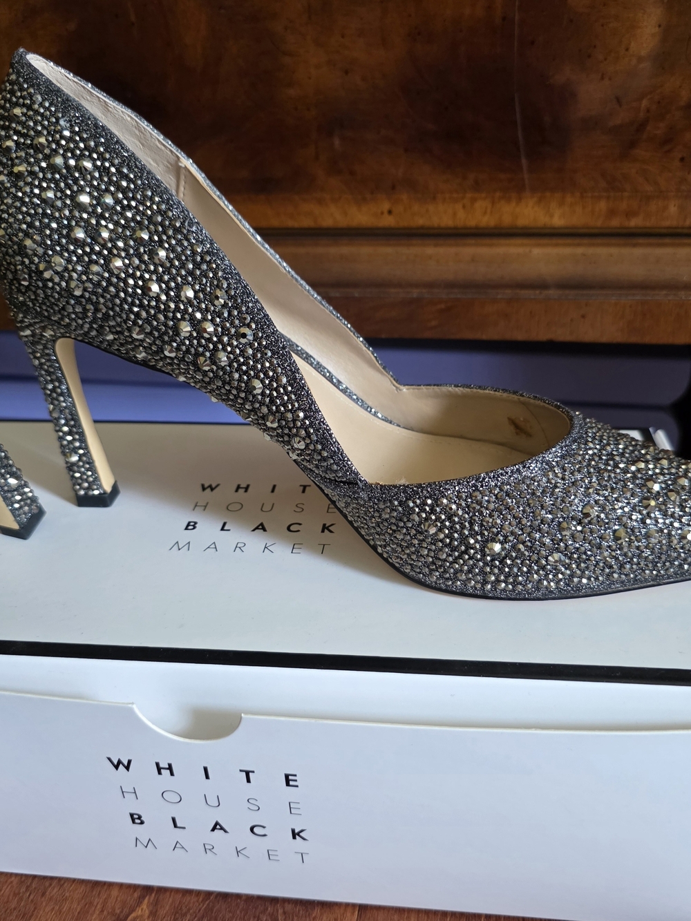 White House Black Market Women's Embellished Evening Pumps - Gunmetal - Picture 2 of 7
